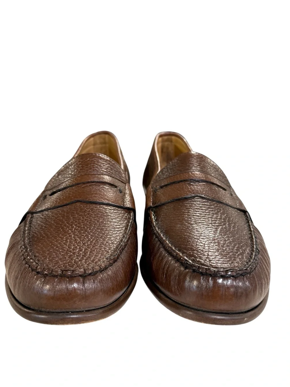 Alan Payne Deerskin Penny Loafer in Brown Pebbled Leather